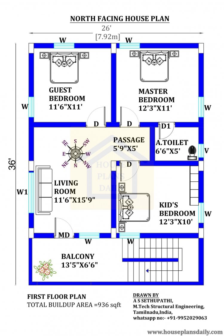 North Facing 3 Bedroom House Plans As Per Vastu - Paint Color Ideas